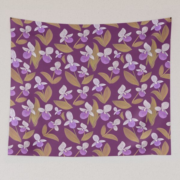 Item preview, Showy Lady Slippers Seamless Pattern - Retro & Byzantium Purple designed and sold by EcoElsa.