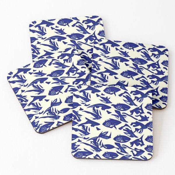 Item preview, blue fish patterns designed and sold by ArteEterno.