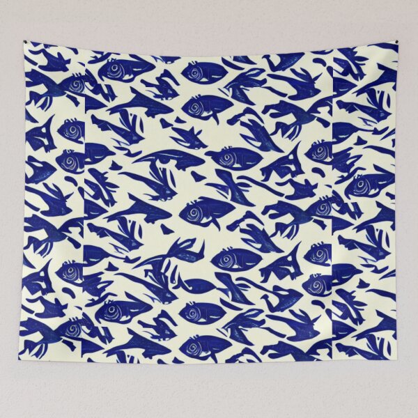 Item preview, blue fish patterns designed and sold by ArteEterno.