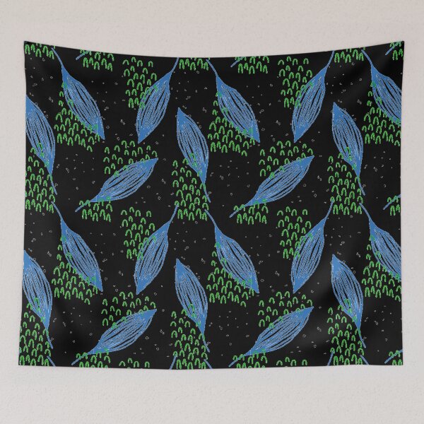 Item preview, Blue Leafs and Green Grass On Black designed and sold by Namsus-Printing.
