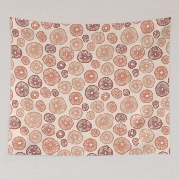 Item preview, Mushrooms caps hand drawn linocut seamless pattern designed and sold by Kizuneko.