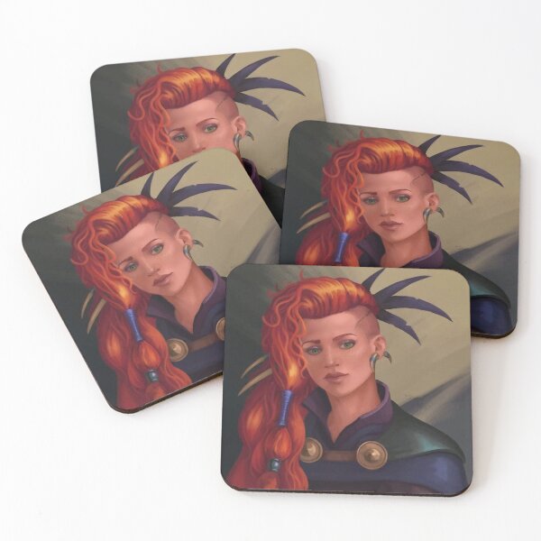Item preview, Redheaded young woman with fanged ear piercings and leather cape designed and sold by MonstersofRoll.