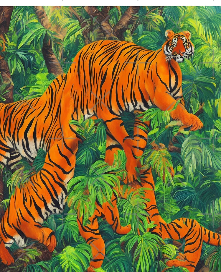 Abstract oil painting of a Tiger in a tropical jungle