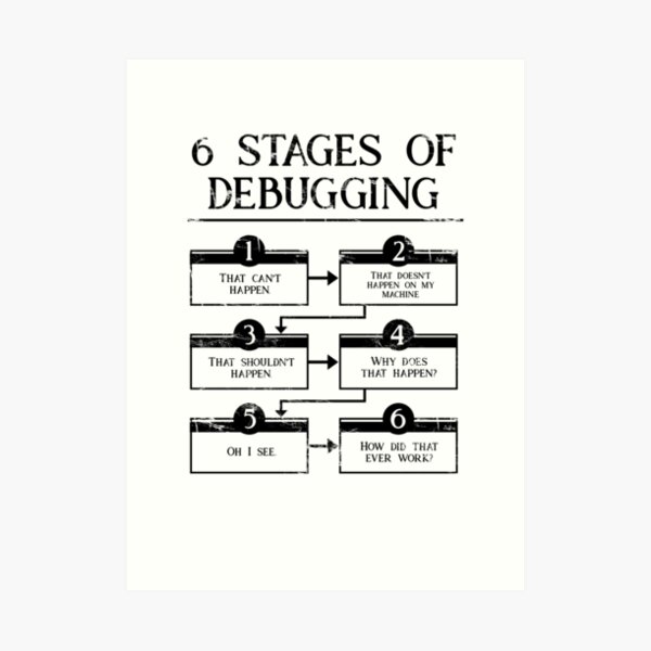 6 Stages Of Debugging Art Print