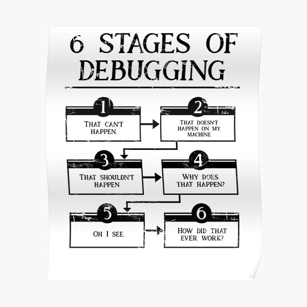 6 Stages Of Debugging Poster