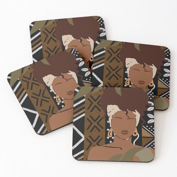 Item preview, Afro Girl Updo Hair Brown Textured Mudcloth Print designed and sold by lesovybze.