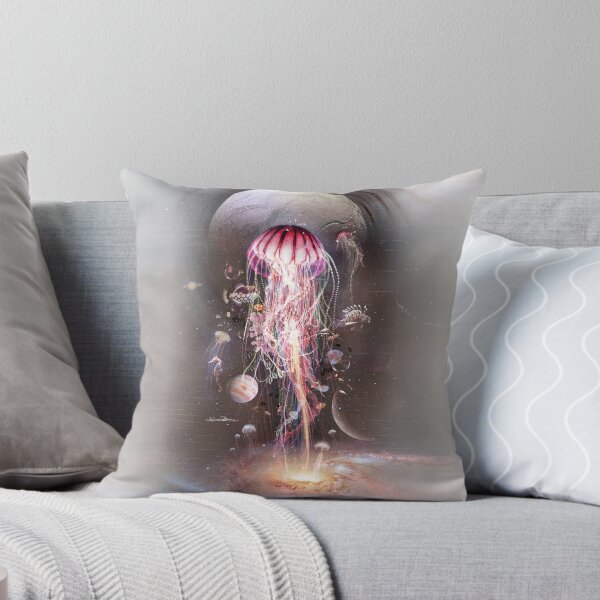 Jellyfish Carnival cosmic mystical ocean galaxy psychedelic art Throw Pillow