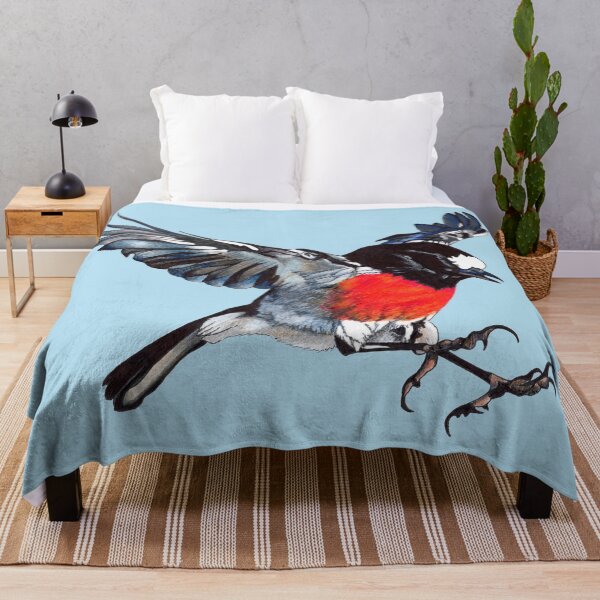 Artikelvorschau, Mr Scarlet Robin im Flug mit Krallen auf blauem Hintergrund entworfen und verkauft von DingbatDesigns.