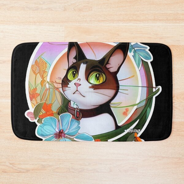 Item preview, Curious cat surrounded by flowers on a plate design designed and sold by ECuteDesigns.