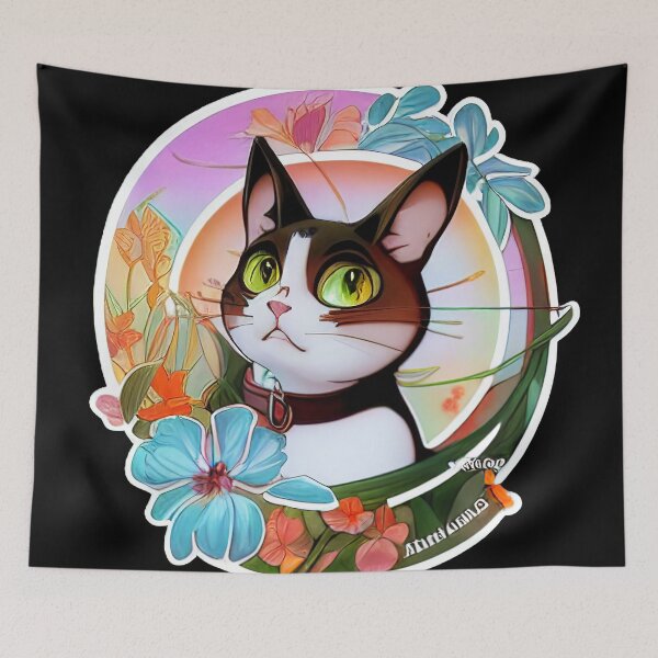 Item preview, Curious cat surrounded by flowers on a plate design designed and sold by ECuteDesigns.
