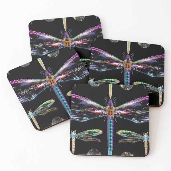 Item preview, neat, dragonflies, soap, bubbles, rainbow, multicolored, small, large, luminous, purple, green, dark background designed and sold by Maria Mihailova.