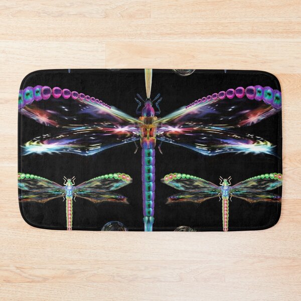 Item preview, neat, dragonflies, soap, bubbles, rainbow, multicolored, small, large, luminous, purple, green, dark background designed and sold by Maria Mihailova.