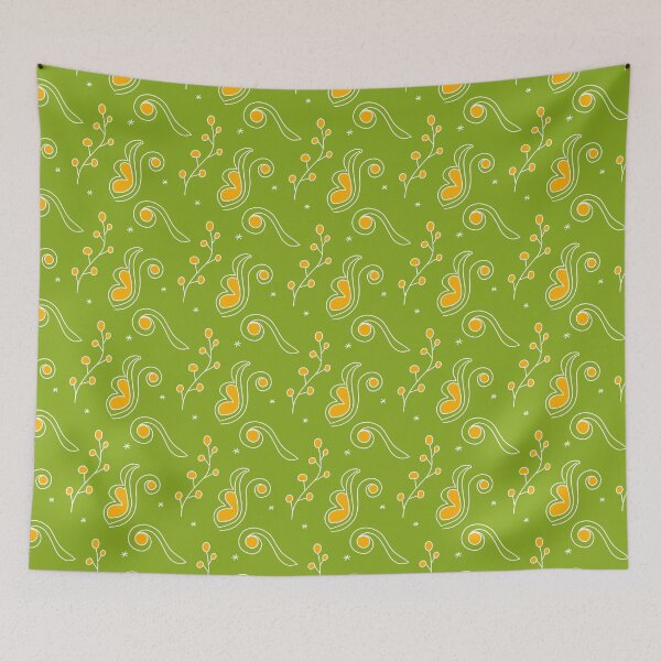Item preview, Green and yellow vintage floral Pattern designed and sold by patternologyy.