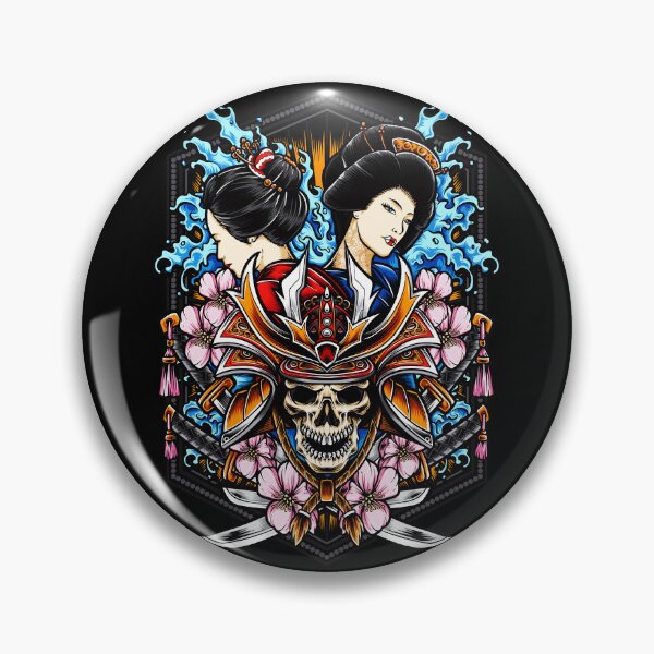 Item preview, skull-samurai-with-geisha-illustration designed and sold by Shuvra Gain.
