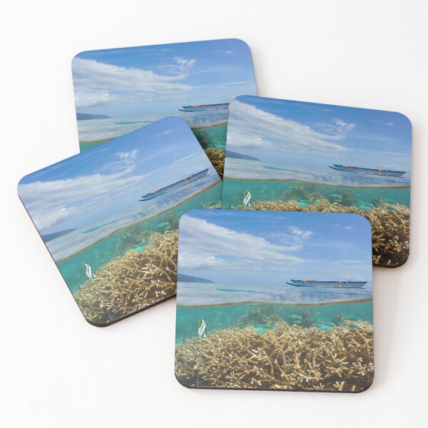 Item preview, Tahiti coral fish underwater and outrigger canoe designed and sold by Seaphotoart.