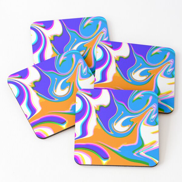 Item preview, Modern Swirl Abstract Pattern Neon Tones, Blue Tones, Baby Blue, Dark Blue and Orange Design designed and sold by theprintedclub.