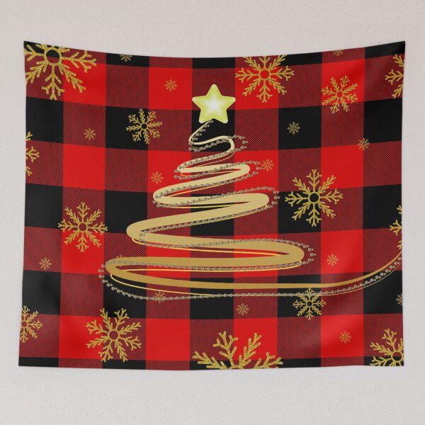 Item preview, Christmas Tree and Golden Snowflakes Buffalo Plaid Pattern designed and sold by Lyssarien.