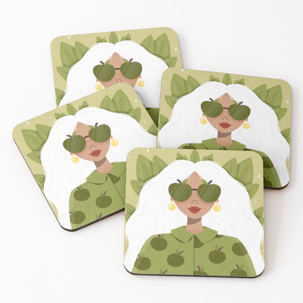 Item preview, Green Fresh Apple Woman Portrait Drawing designed and sold by Sarah Eichert.