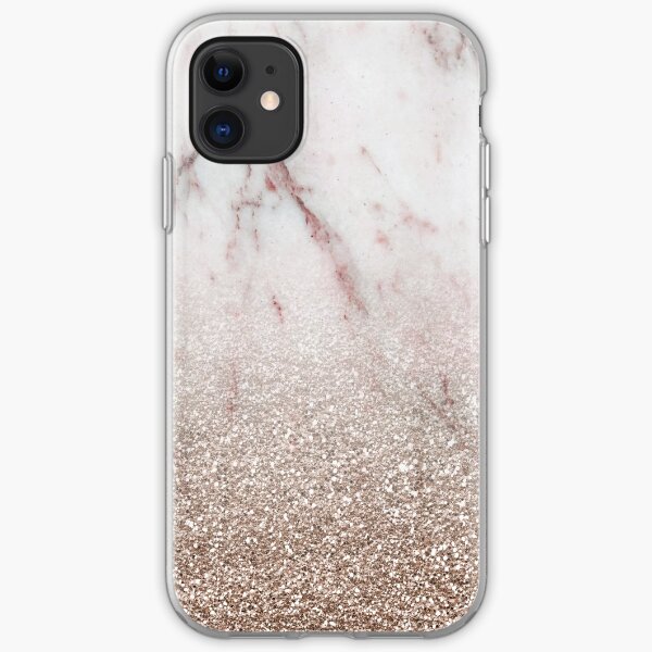 Glitter ombre - pink marble & rose gold glitter iPhone Soft Case