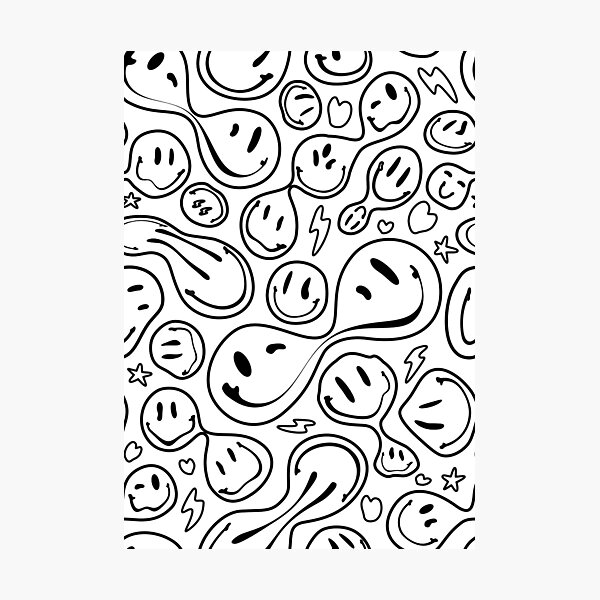 Smiley Face Pattern Black Aesthetic Smiley Pattern Photographic Print