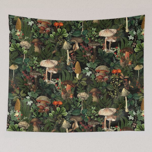 Item preview, Vintage Night Mushrooms Botanical Forest Garden- Pattern black Botanical Night Garden Nightgarden designed and sold by UtArt.