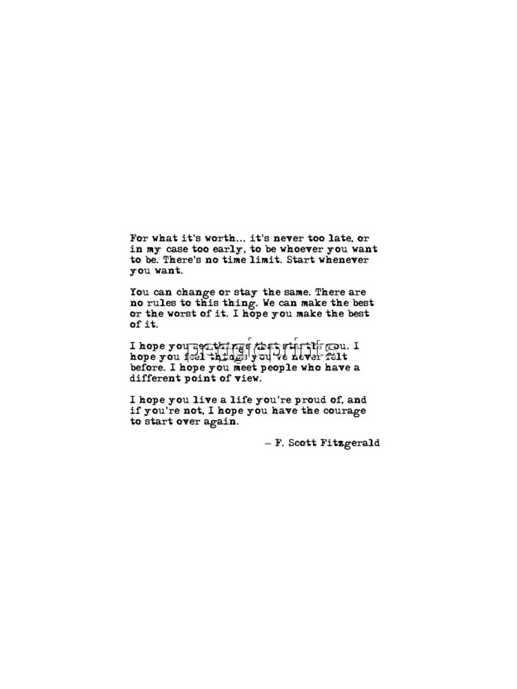 For what it's worth - F Scott Fitzgerald quote by peggieprints