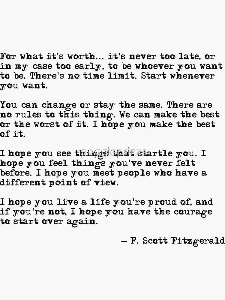 For what it's worth - F Scott Fitzgerald quote by peggieprints