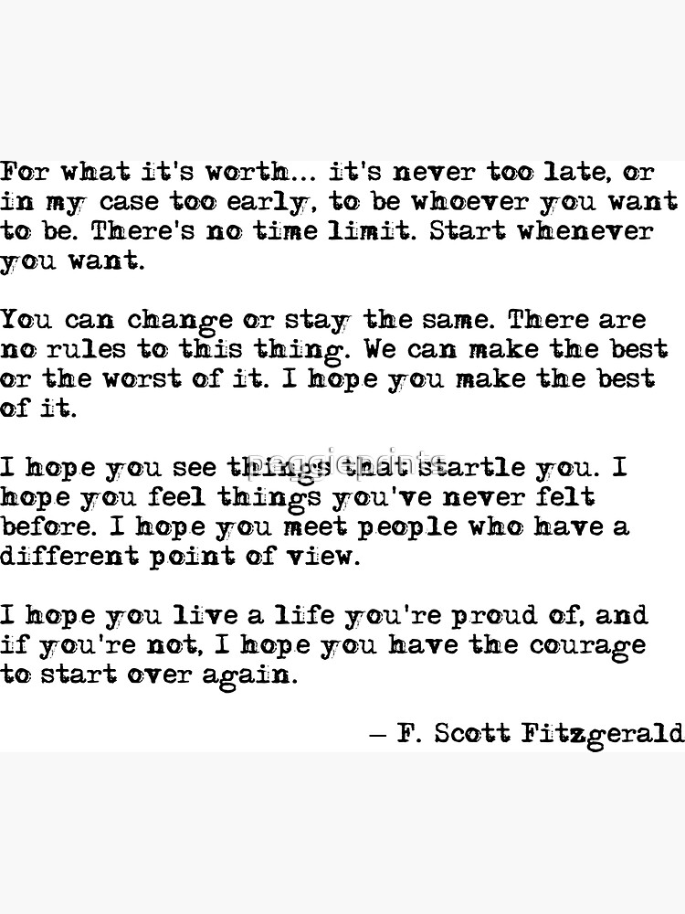 For what it's worth - F Scott Fitzgerald quote by peggieprints