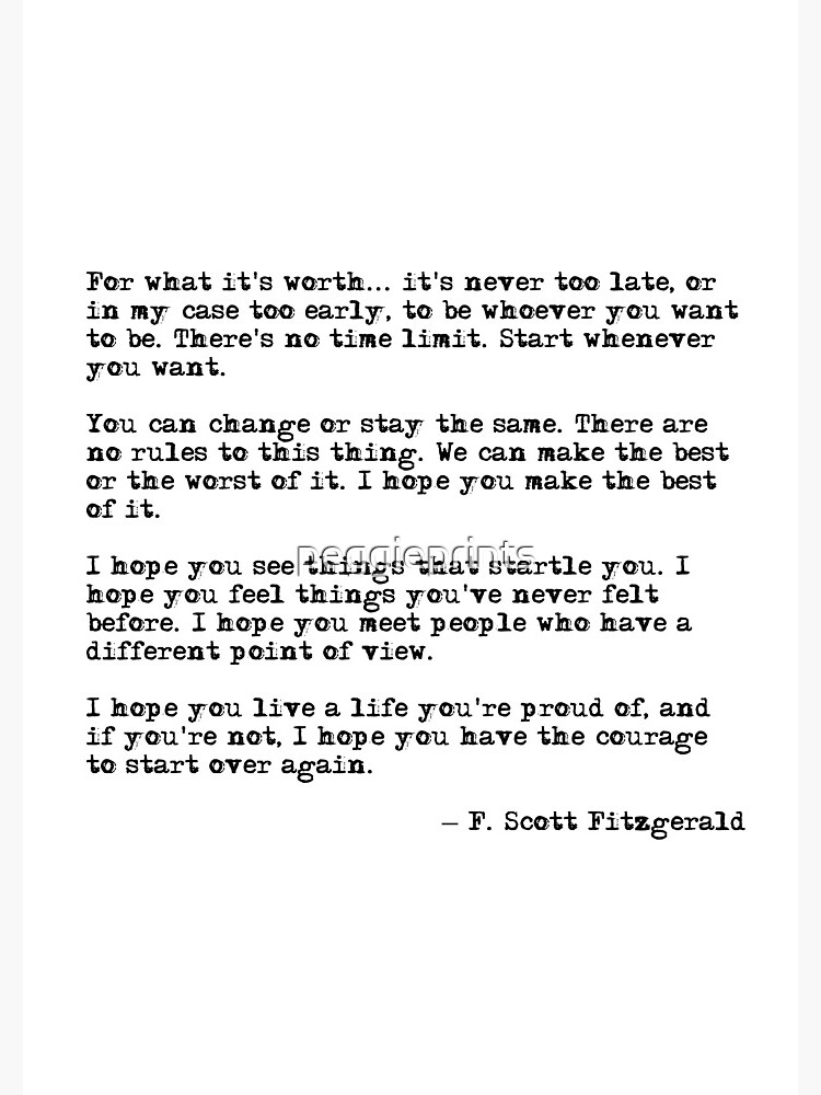 For what it's worth - F Scott Fitzgerald quote by peggieprints