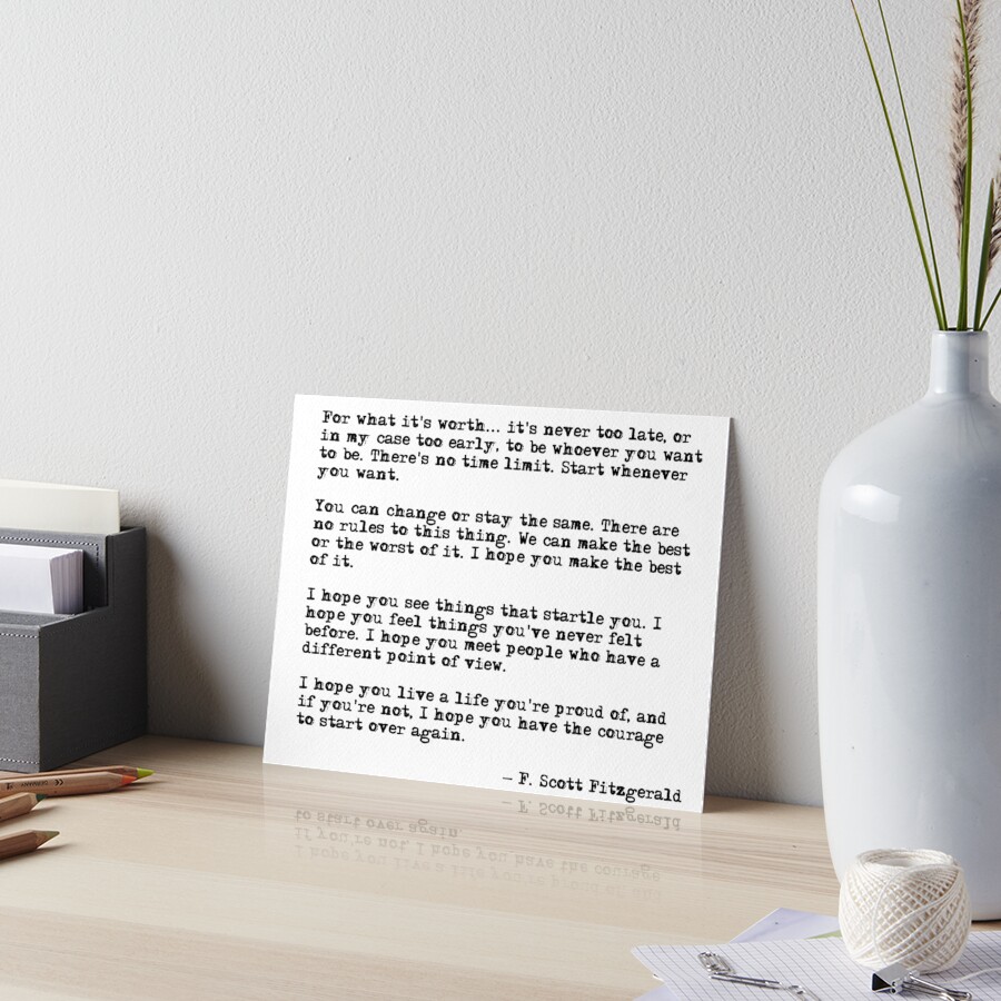 For what it's worth - F Scott Fitzgerald quote Art Board Print