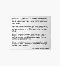 For what it's worth - F Scott Fitzgerald quote Art Board