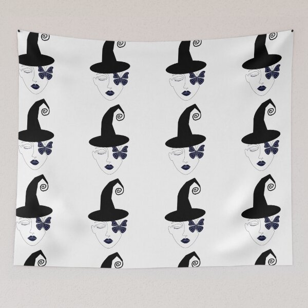 Artikelvorschau, Halloween Special Woman's Face mit Schmetterling und Hexenhut entworfen und verkauft von GoMoni.