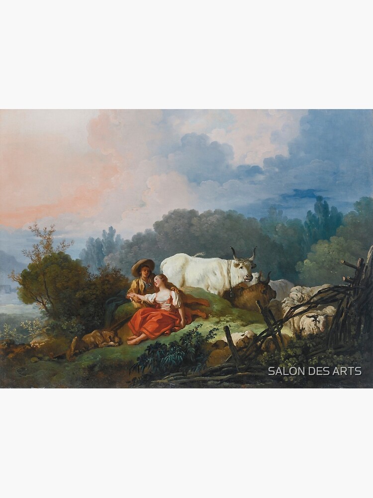 Poster Paysage Pastoral avec un Berger et une Bergère au repos 18e siècle Jean Honoré