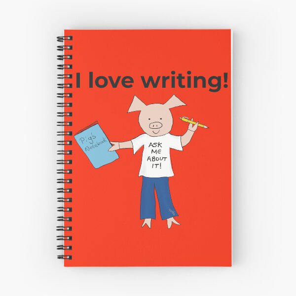 Item preview, I love writing! Left handed writer.  Introverts in orange, writing designed and sold by PiggingJapan.