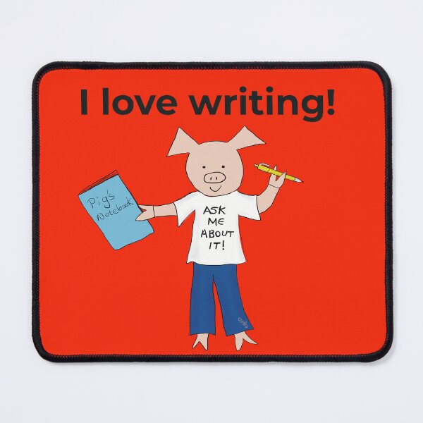 Item preview, I love writing! Left handed writer.  Introverts in orange, writing designed and sold by PiggingJapan.