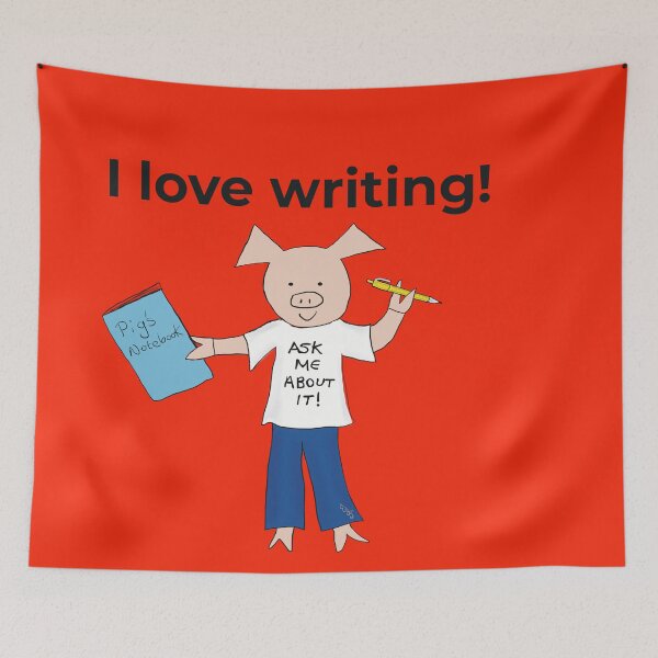 Item preview, I love writing! Left handed writer.  Introverts in orange, writing designed and sold by PiggingJapan.