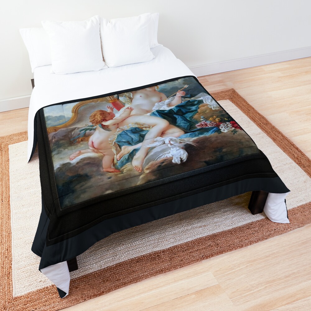 Vénus désarmant Cupidon From The Workshop of François Boucher - Roman Gods of Love 2 Vénus désarmant Cupidon From The Workshop of François Boucher Remastered Xzendor7 Classical Art Old Masters Reproductions Comforter