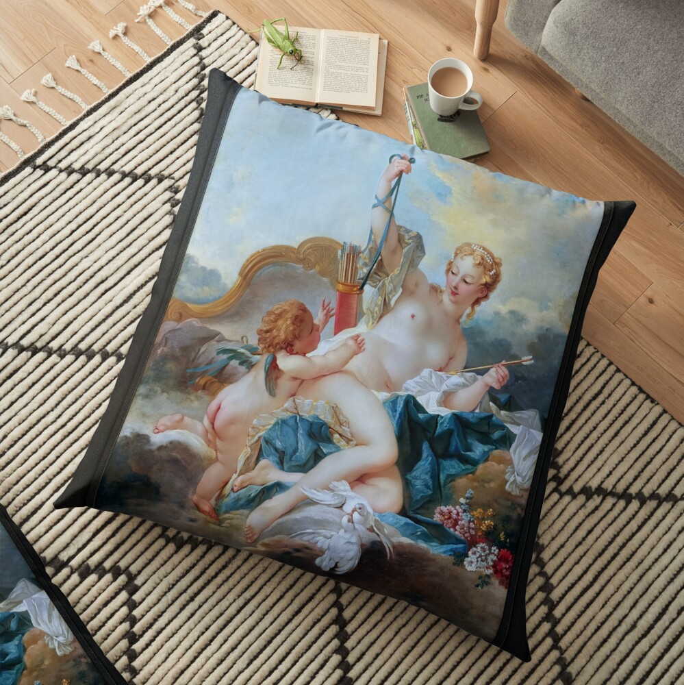 Vénus désarmant Cupidon From The Workshop of François Boucher - Roman Gods of Love 3 Vénus désarmant Cupidon From The Workshop of François Boucher Remastered Xzendor7 Classical Art Old Masters Reproductions Floor Pillow