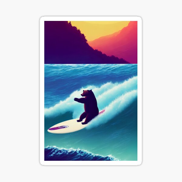 Cool Surfing Bear Sticker