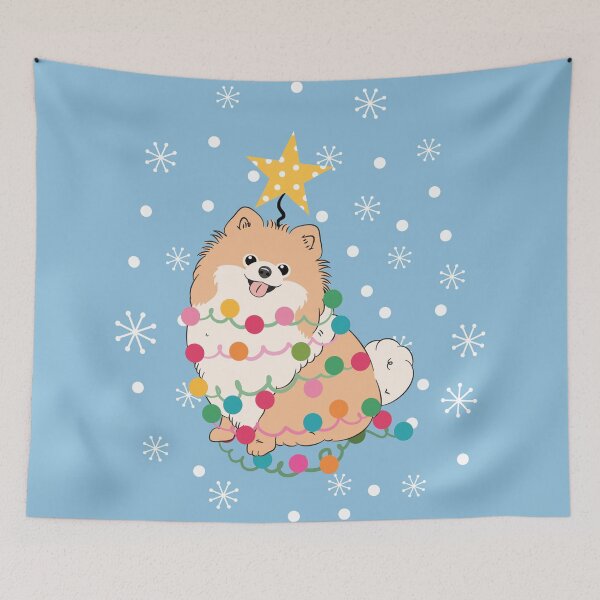 Item preview, Cream Pomeranian Christmas Tree designed and sold by Lulupainting.