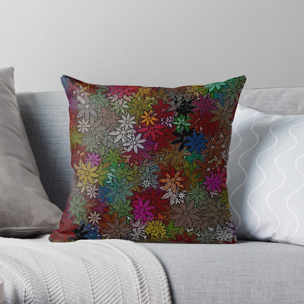 MULTICOLOR FLORAL PATTERN WITH HUNDREDS OF FLOWERS BY OZCUSHIONSTOO Throw Pillow