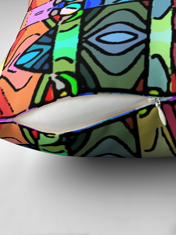 Thumbnail 2 of 4, Pillow, CORAL GREEN YELLOW 1980'S INSPIRED RETRO STRIPE ABSTRACT PATTERN FOR SUMMER DECOR AND CLOTHING designed and sold by ozcushionstoo.