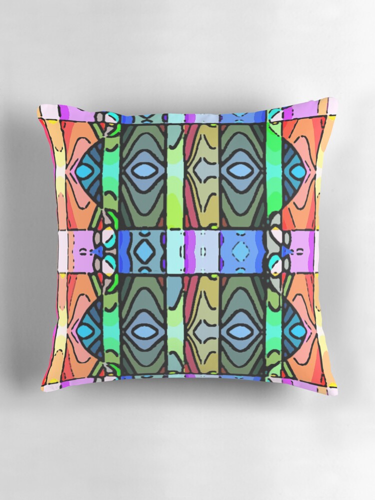 Thumbnail 3 of 4, Pillow, CORAL GREEN YELLOW 1980'S INSPIRED RETRO STRIPE ABSTRACT PATTERN FOR SUMMER DECOR AND CLOTHING designed and sold by ozcushionstoo.