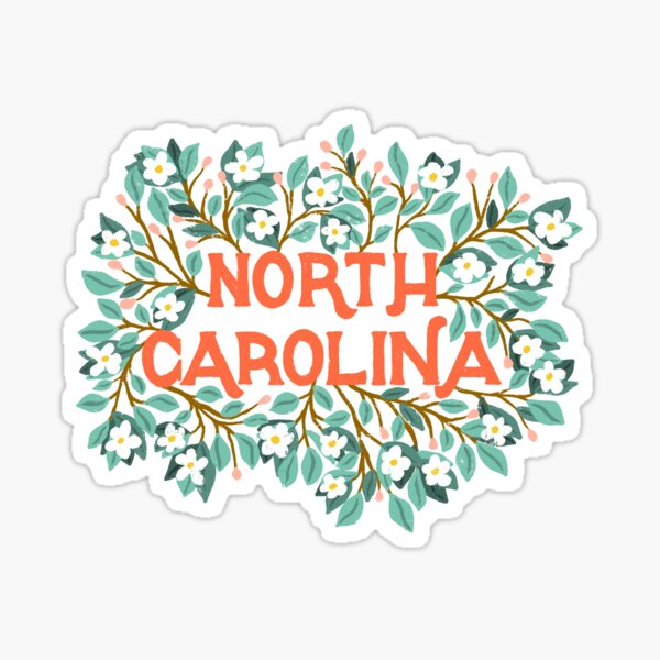 "North Carolina with State Flower Artist Designed Illustration