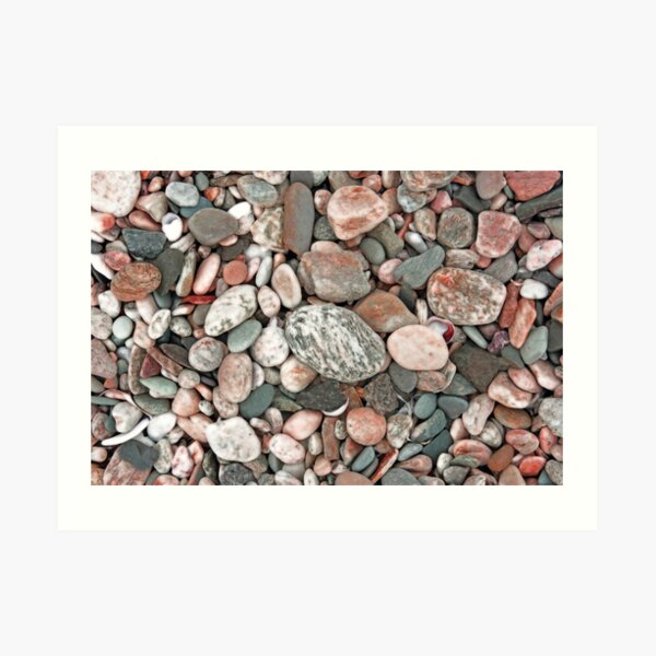 Gray, Pink and Salmon Beach Stones Art Print