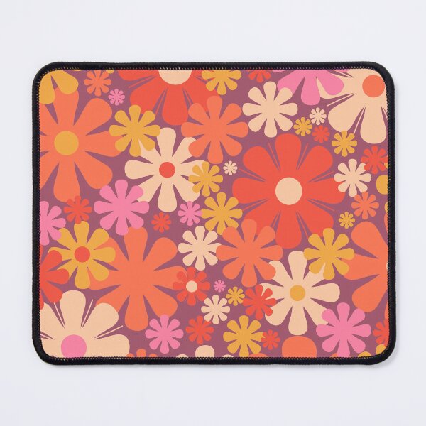 Item preview, Retro Flowers 60s 70s Aesthetic Floral Pattern Orange Pink Purple and Mustard  designed and sold by kierkegaard.