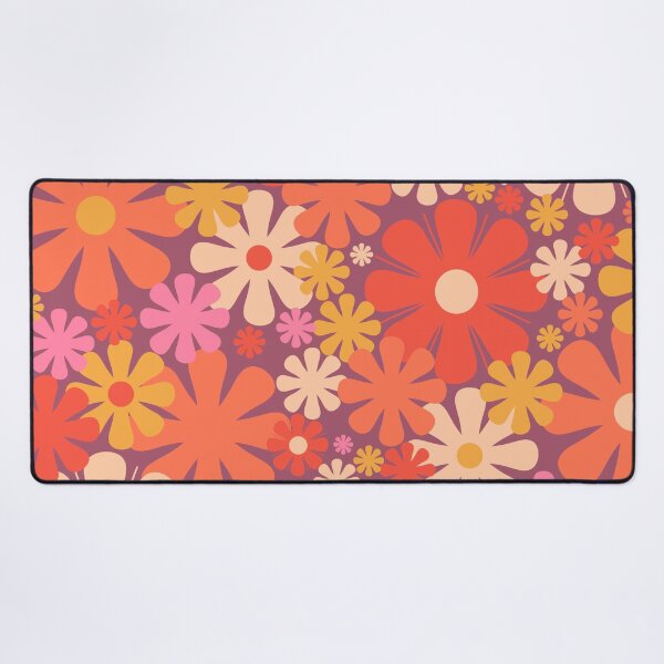 Item preview, Retro Flowers 60s 70s Aesthetic Floral Pattern Orange Pink Purple and Mustard  designed and sold by kierkegaard.