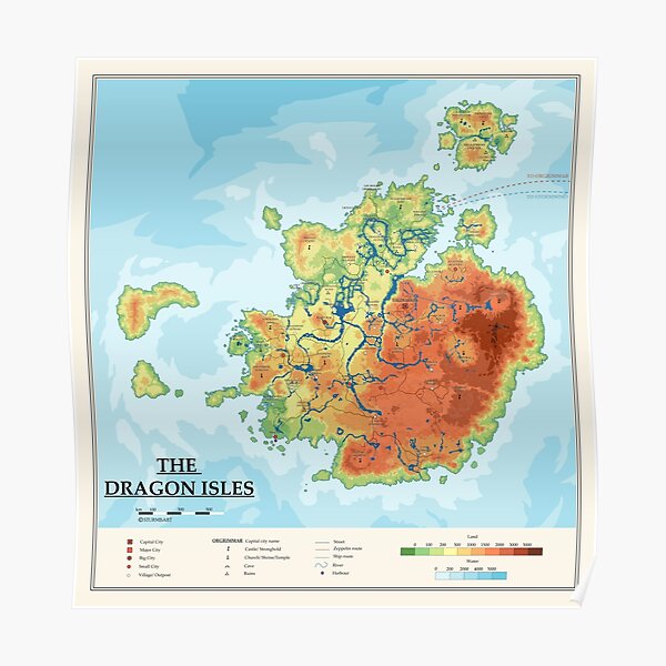 Detailed map of the Dragon Isles Poster