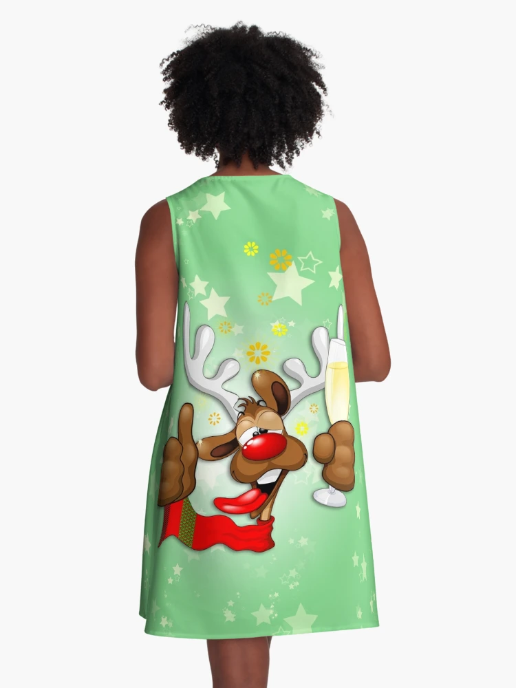 Reindeer Drunk Funny Christmas Character | A-Line Dress