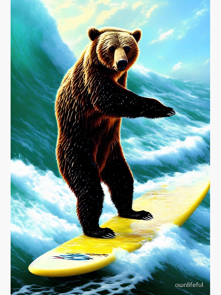 Bear on Surfboard | Art Board Print